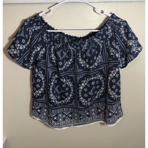 Rewind Women's Top Off The Shoulder Blue Size Small - Picture 1 of 4